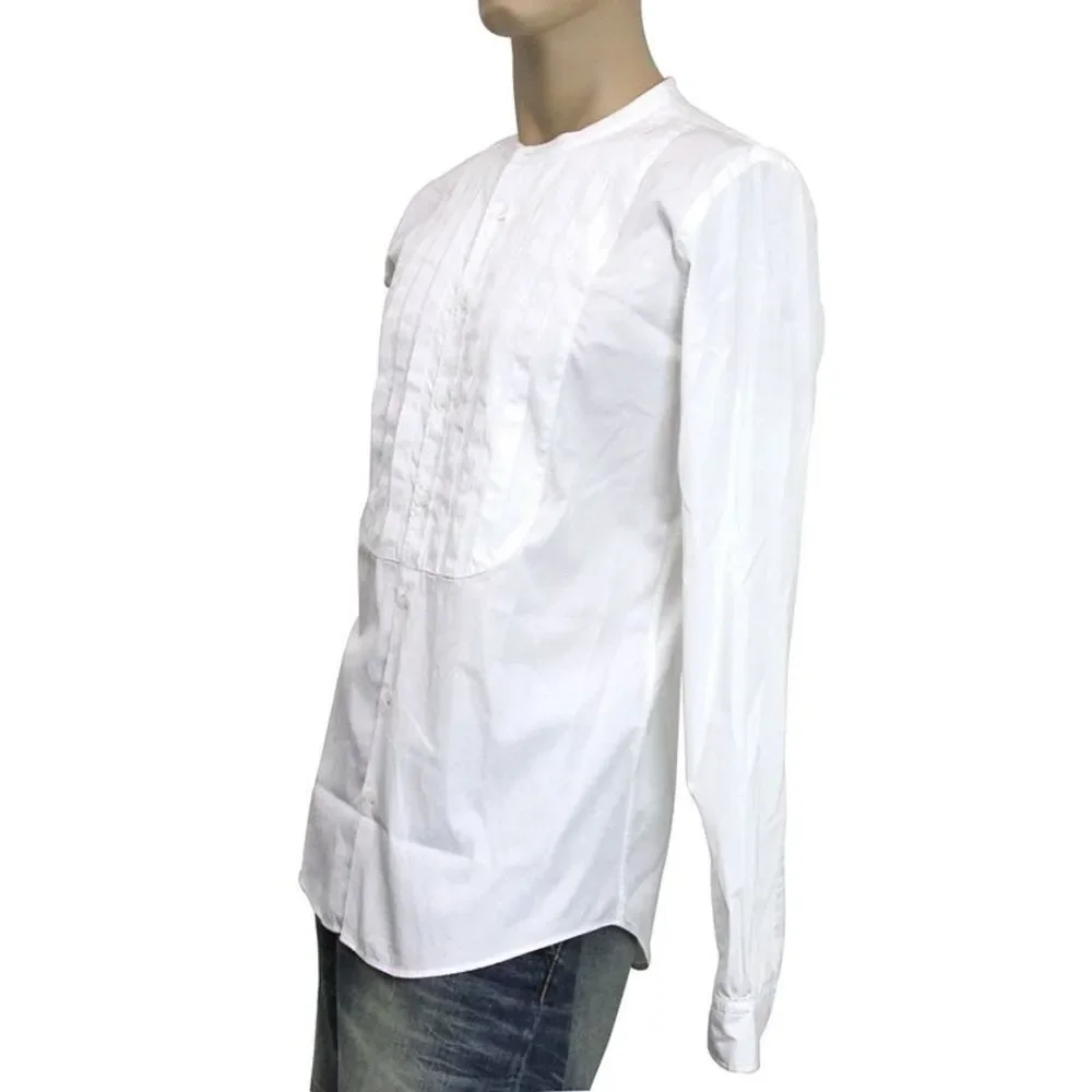 Gucci Men's White Cotton Banded Skinny Shirt